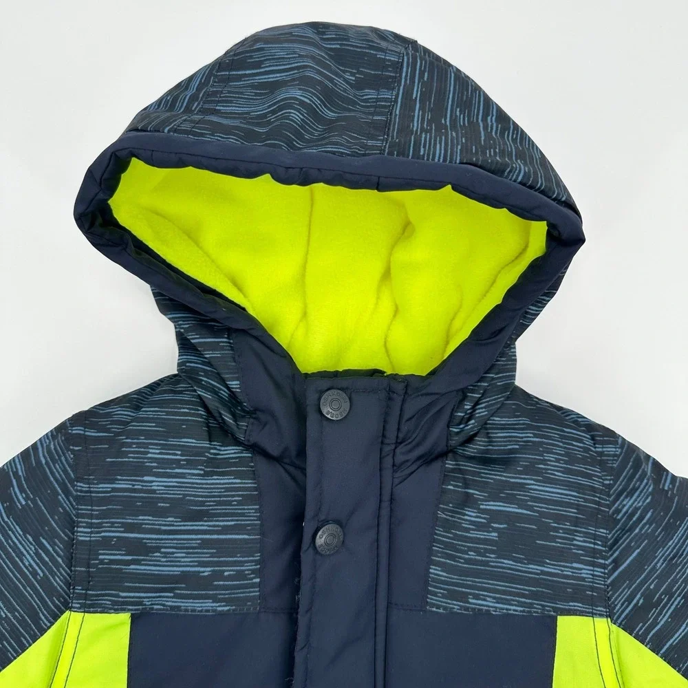 OshKosh B'gosh Navy‎ Blue Neon Yellow Trim Hooded Winter Jacket Kids 24M